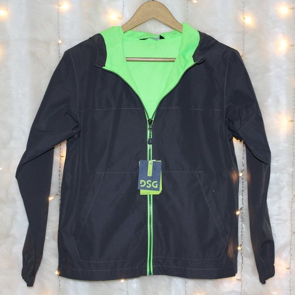 Waterproof Gray/Neon Green Windbreaker Rain Jacket